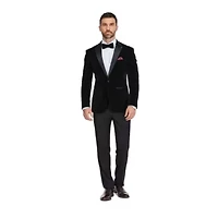 Men's 2-Piece Velvet Birdseye Lapel Slim-Fit Tuxedo With Performance Stretch Pants & Bow Tie