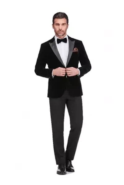 Men's 2-Piece Velvet Birdseye Lapel Slim-Fit Tuxedo With Performance Stretch Pants & Bow Tie
