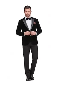 Men's 2-Piece Velvet Birdseye Lapel Slim-Fit Tuxedo With Performance Stretch Pants & Bow Tie