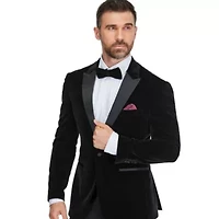 Men's 2-Piece Velvet Birdseye Lapel Slim-Fit Tuxedo With Performance Stretch Pants & Bow Tie