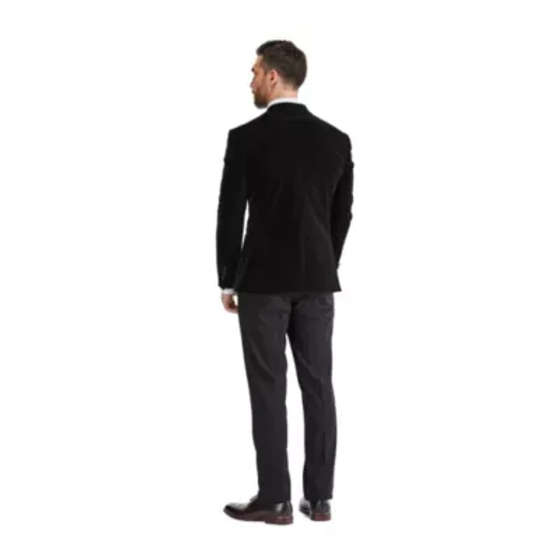 Men's 2-Piece Velvet Birdseye Lapel Slim-Fit Tuxedo With Performance Stretch Pants & Bow Tie