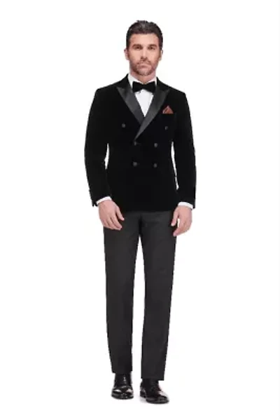 Men's 2-Piece Velvet Birdseye Lapel Double-Breasted Slim-Fit Tuxedo With Performance Stretch Pants