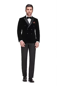 Men's 2-Piece Velvet Birdseye Lapel Double-Breasted Slim-Fit Tuxedo With Performance Stretch Pants