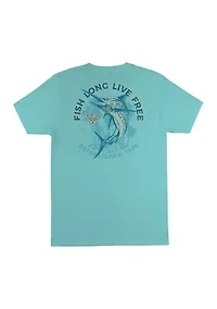 Short Sleeve Fish Long Live Free Graphic T-Shirt
