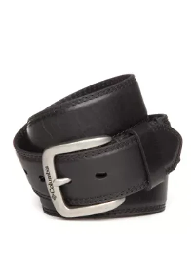 Drop Edge Leather Belt with Stitching