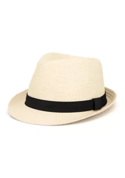 Straw Fedora Hat with Twill Band