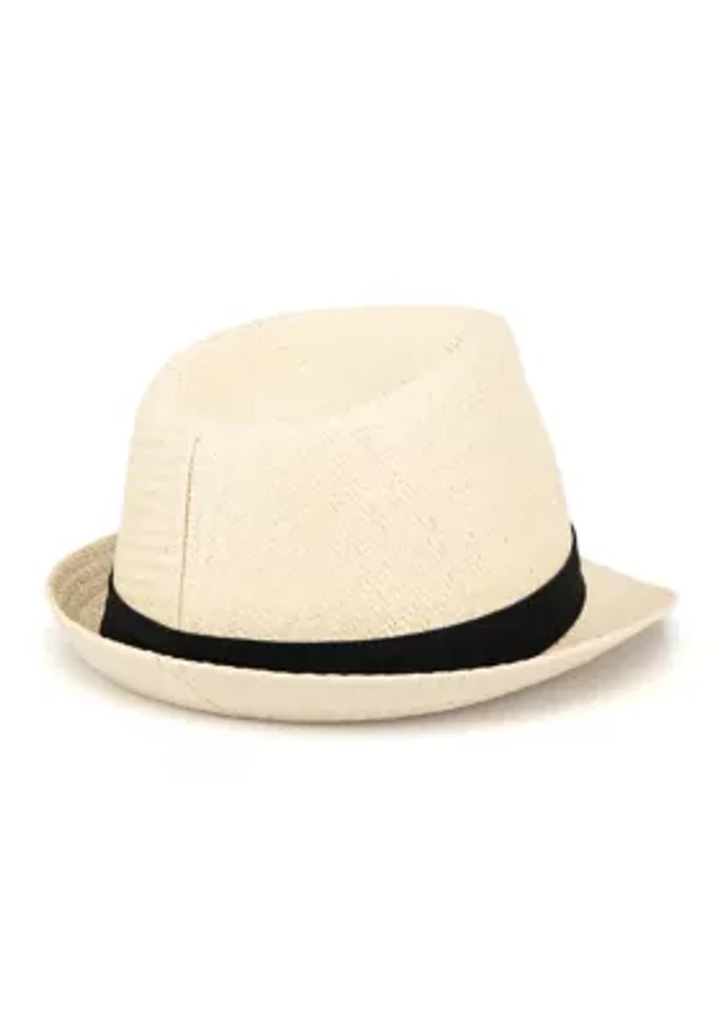 Straw Fedora Hat with Twill Band