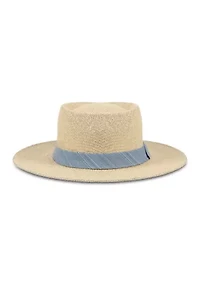 Straw Gambler Hat with Textured Band and Underbrim