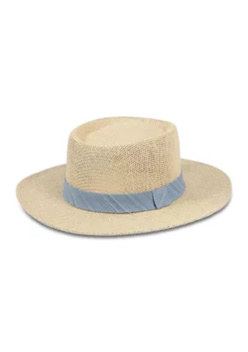 Straw Gambler Hat with Textured Band and Underbrim