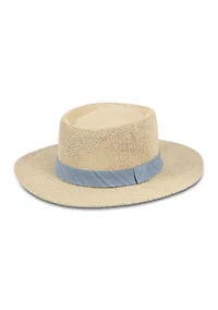 Straw Gambler Hat with Textured Band and Underbrim