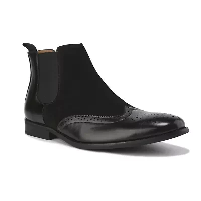 Men's Wingtip Brogue Two-Tone Chelsea Boots