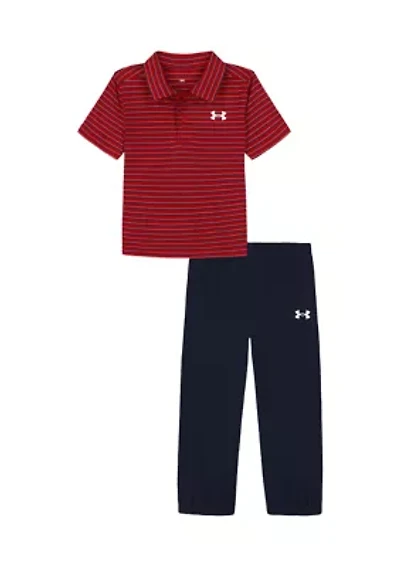 Toddler Boys Striped Polo Shirt and Jogger Set