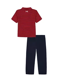 Toddler Boys Striped Polo Shirt and Jogger Set