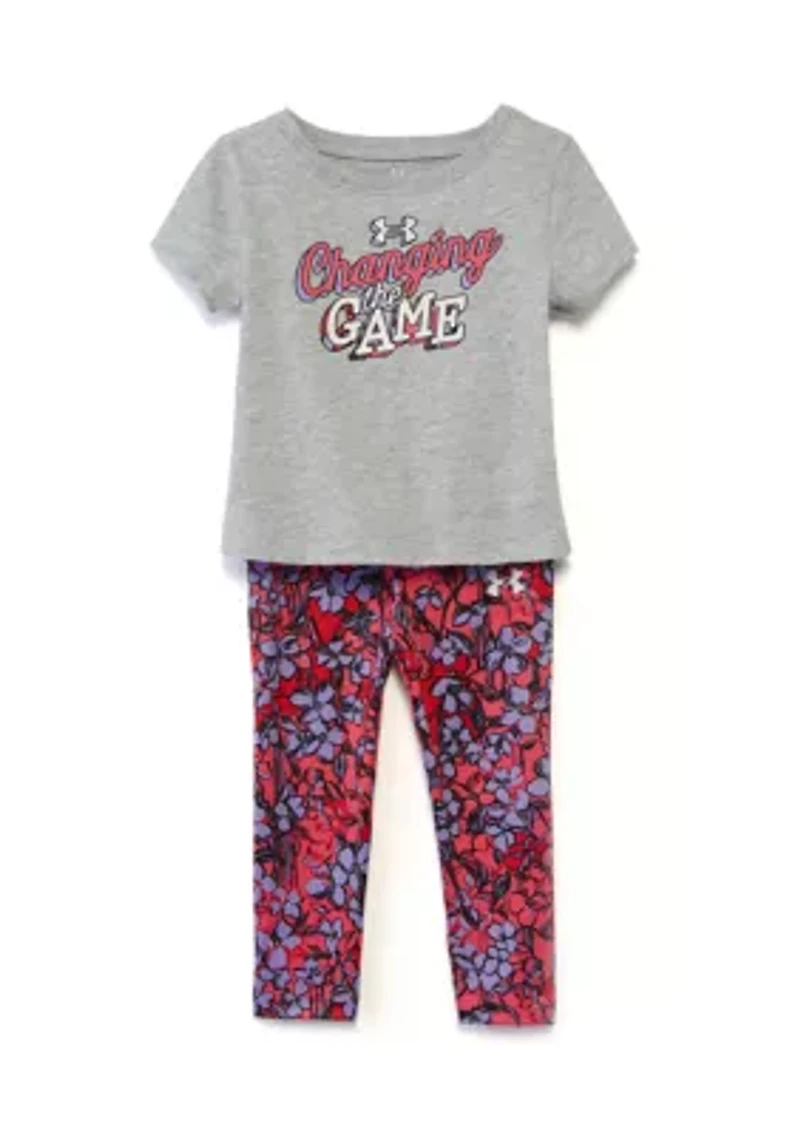 Toddler Girls Short Sleeve Shirt and Printed Leggings Set