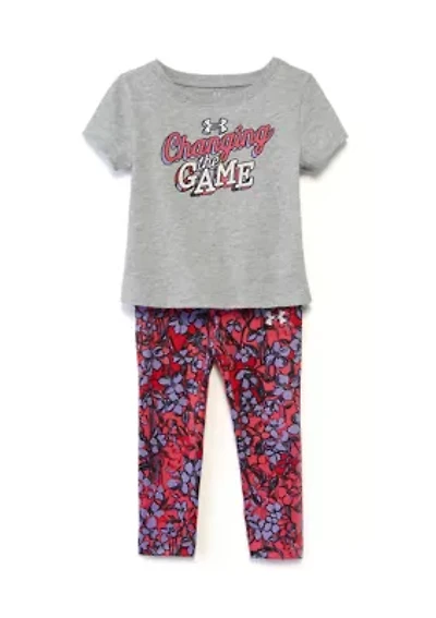Toddler Girls Short Sleeve Shirt and Printed Leggings Set