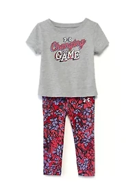 Toddler Girls Short Sleeve Shirt and Printed Leggings Set