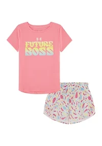 Baby Girls Graphic T-Shirt and Printed Shorts Set