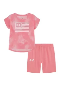 Toddler Girls Flag Graphic Tie Dye T-Shirt and Shorts Set