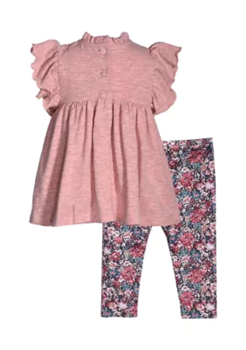 Toddler Girls Flutter Sleeve Smocked Neck Top and Leggings Set