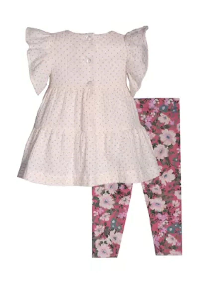 Toddler Girls Flutter Sleeve Tiered Metallic Top and Leggings Set