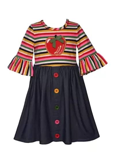 Toddler Girls Apple Appliqué Dress