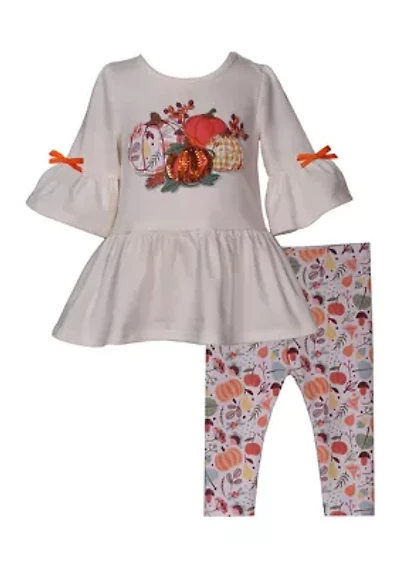 Toddler Girls Pumpkin Appliqué Top and Printed Leggings Set