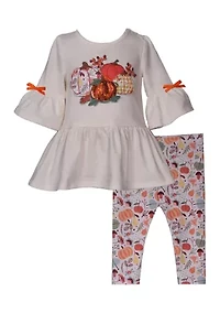 Toddler Girls Pumpkin Appliqué Top and Printed Leggings Set