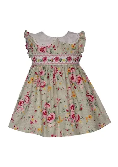 Toddler Girls Flutter Sleeve Floral Smocked Dress