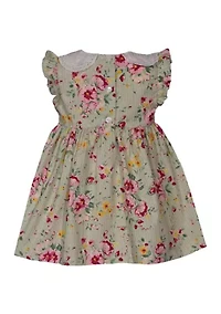 Toddler Girls Flutter Sleeve Floral Smocked Dress