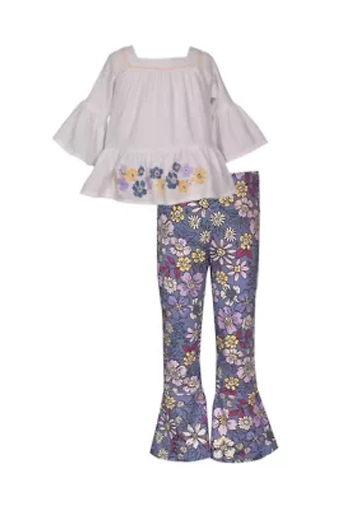 Toddler Girls 3/4 Sleeve Gauze Top with Floral Pants