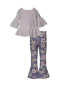 Toddler Girls 3/4 Sleeve Gauze Top with Floral Pants