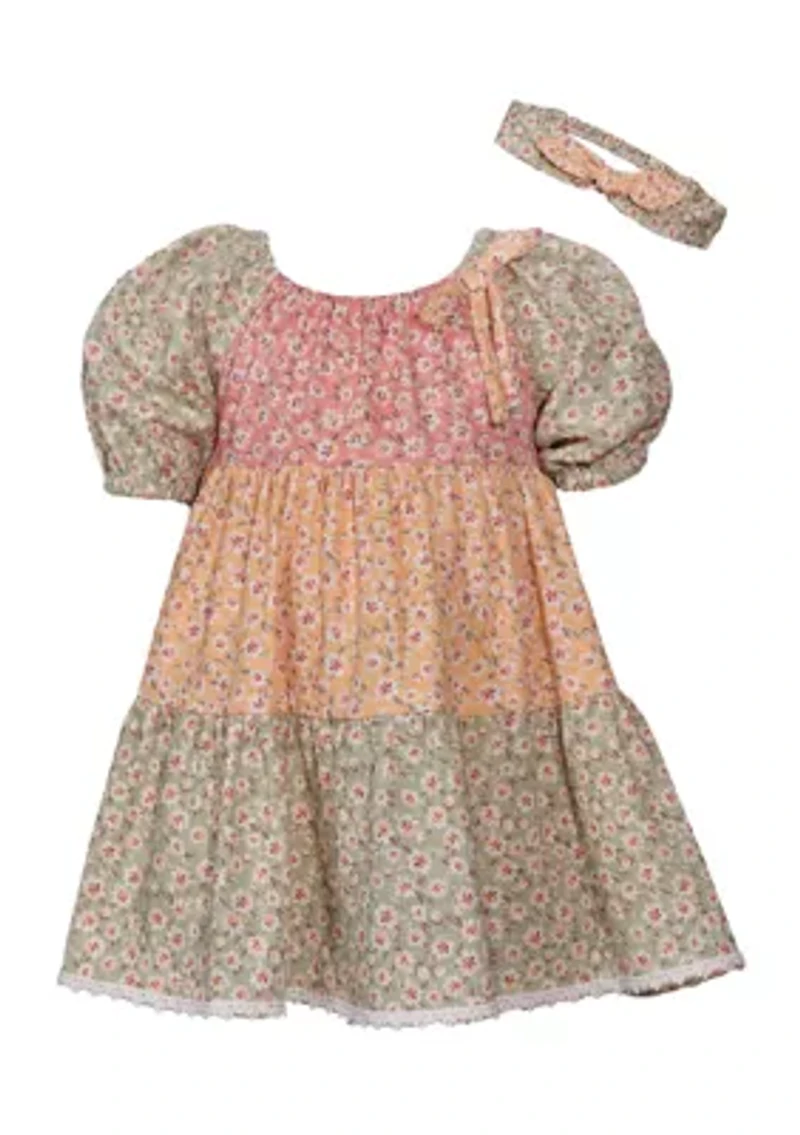 Toddler Girls Puff Sleeve Triple Tier Dress