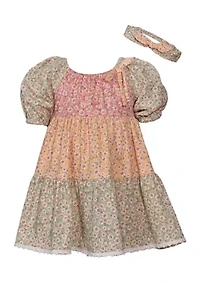 Toddler Girls Puff Sleeve Triple Tier Dress