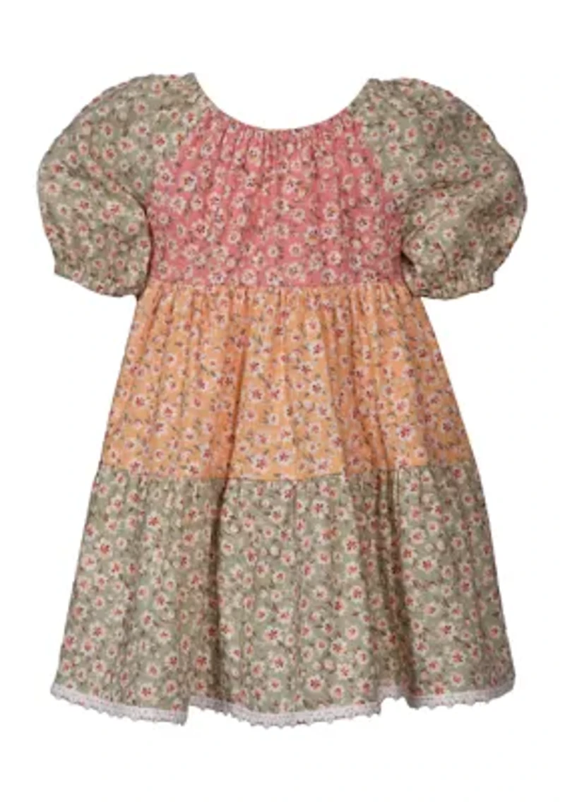 Toddler Girls Puff Sleeve Triple Tier Dress