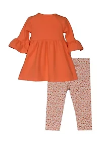 Toddler Girls 3/4 Sleeve Harvest Pumpkin Appliqué Top and Printed Leggings Set