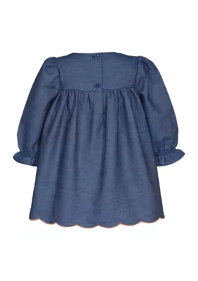 Toddler Girls Long Sleeve Denim Embroidered Dress