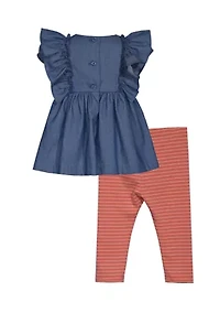 Toddler Girls Flutter Sleeve Embroidered Top with Leggings