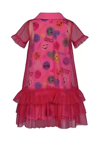 Toddler Girls Short Sleeve Emoji with Mesh Overlay Dress