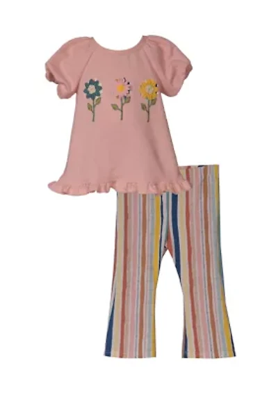 Toddler Girls Short Sleeve Appliqué T-Shirt with Stripe Pants