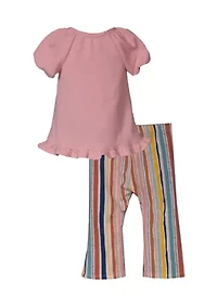Toddler Girls Short Sleeve Appliqué T-Shirt with Stripe Pants