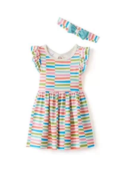 Toddler Girls Striped Dress with Headband