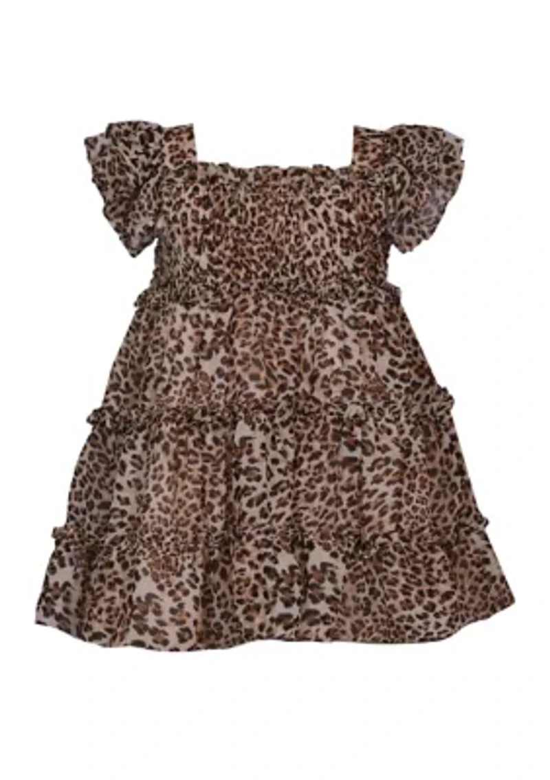 Toddler Girls Leopard Smocked Bodice Dress