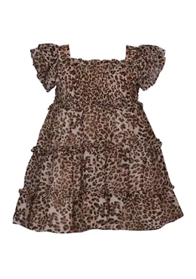 Toddler Girls Leopard Smocked Bodice Dress