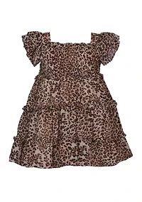Toddler Girls Leopard Smocked Bodice Dress
