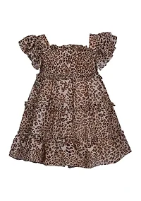 Toddler Girls Leopard Smocked Bodice Dress