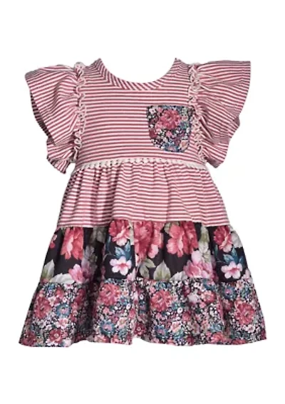 Baby Girls Flutter Sleeve Mixed Print Dress