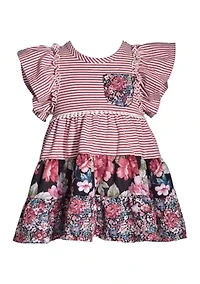 Baby Girls Flutter Sleeve Mixed Print Dress