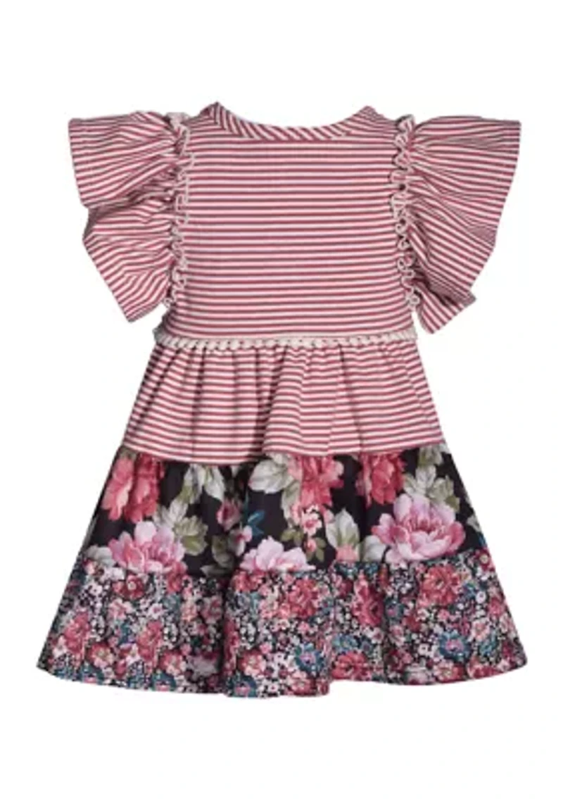 Baby Girls Flutter Sleeve Mixed Print Dress
