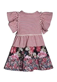 Baby Girls Flutter Sleeve Mixed Print Dress