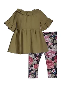 Baby Girls Gauze Top with Floral Leggings